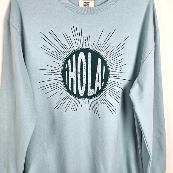 Unisex Latino Heritage Month "Hola" Mint Green Crewneck Sweatshirt Size Large - Picture 3 of 8